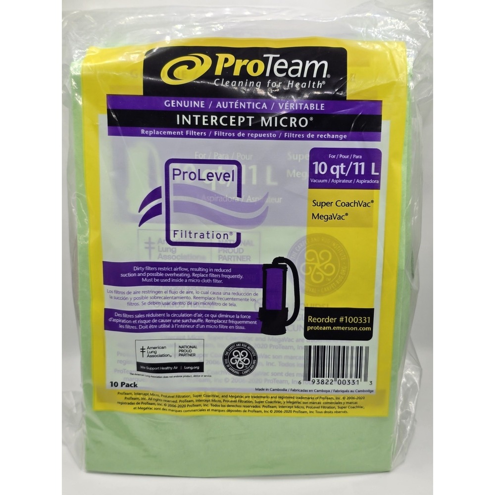 10 PACK PROTEAM THE VACUUM COMPANY INTERCEPT MICRO FILTER BAG # 100331
